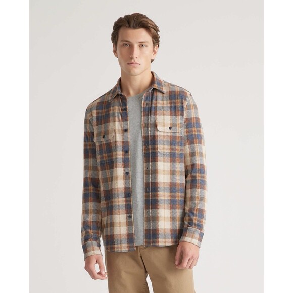Quince Other - Quince Men Stretch Sweater Fleece Shirt Plaid Brown/Blue S
